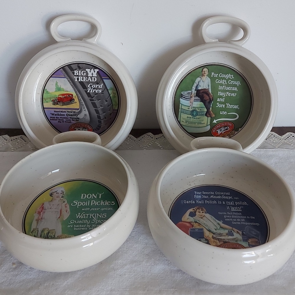🏠Vintage 1992 Watkins Heritage Collection Advertising Soup Bowls (Set of 4)